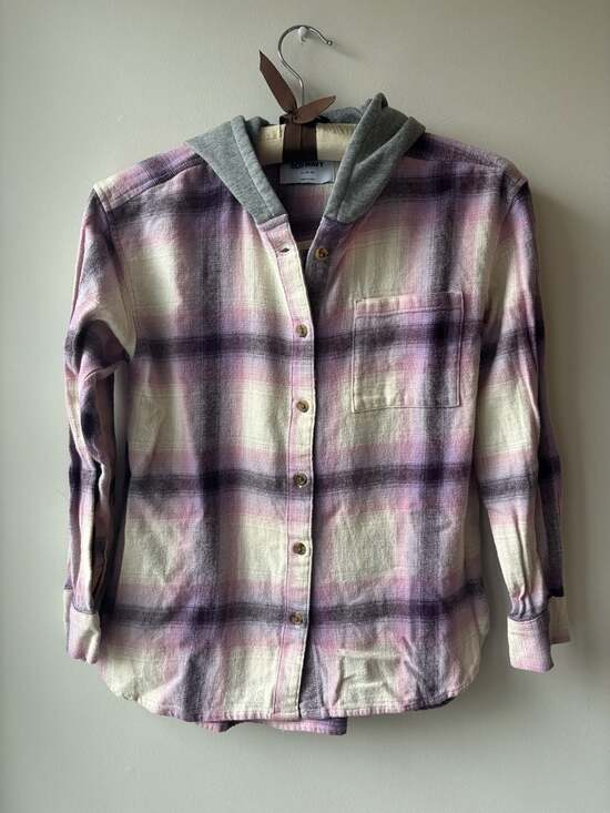 Lot of 2 Old Navy Girls Hooded Flannel Shirts XL Size 14-16 Black and Purple Pla - Picture 5 of 7